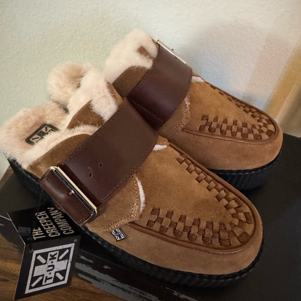 Brown Suede Creepers with Faux Fur Lining